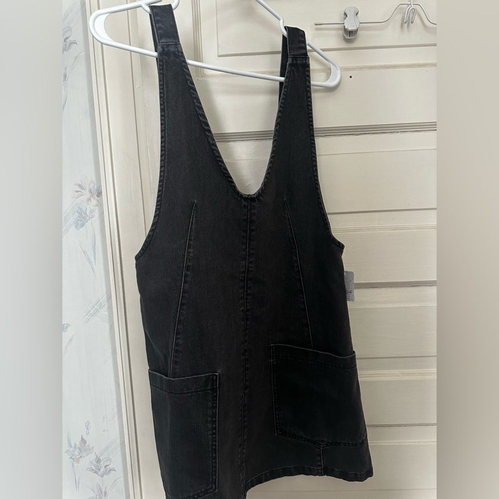 Free People Black Denim Pinafore Mini Dress